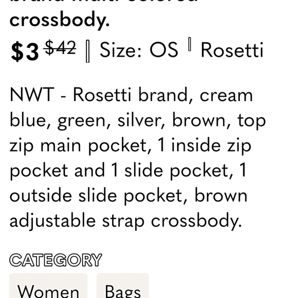 ROSSETTI  Liz Claiborne Beige Cream & Brown Shoulder Bag with Geometric Pattern - Picture 15 of 15